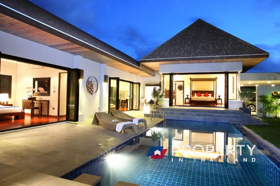 Thailand Villas for sale in Phuket ( Night Pool and Building)