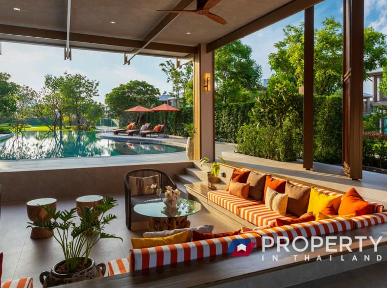 Burasiri Krungthep Kreetha House for sale in thailand (Sofa set beside pool)