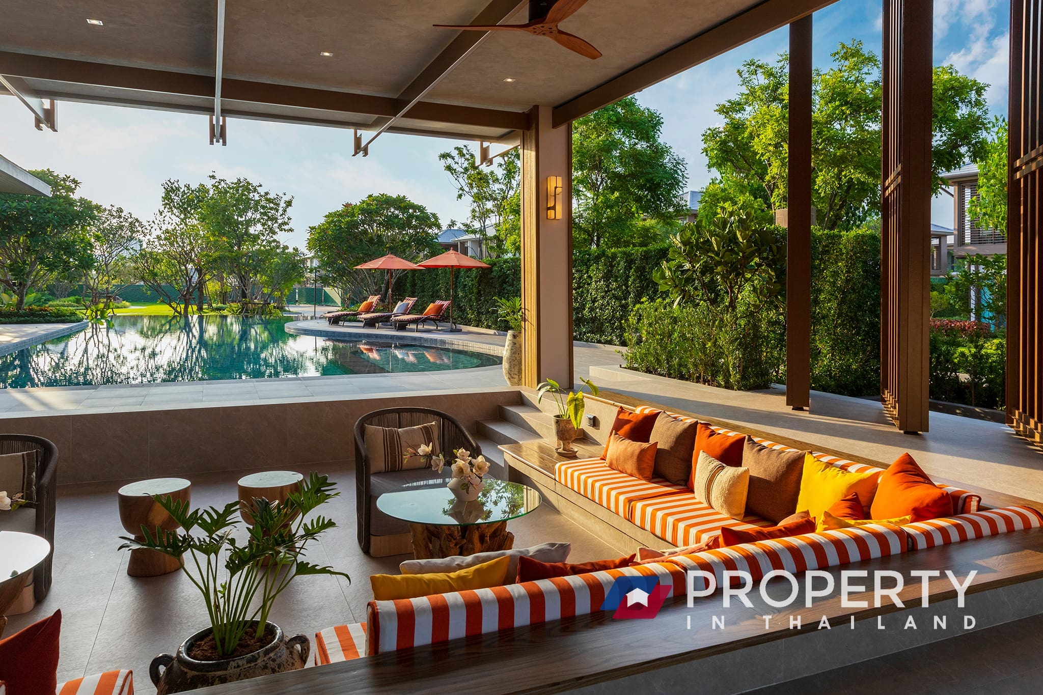 Burasiri Krungthep Kreetha House for sale in thailand (Sofa set beside pool)