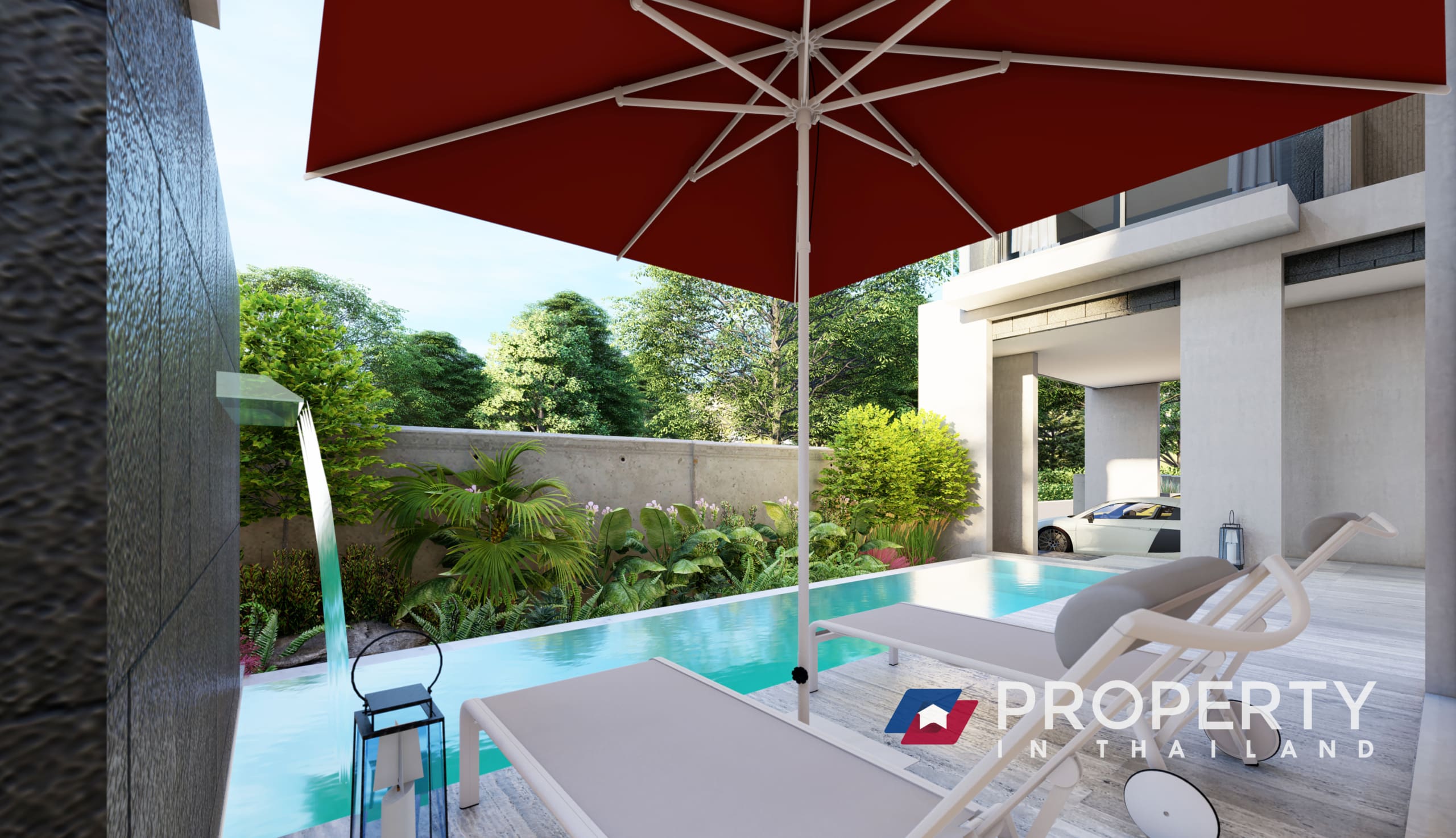 Property for sale in thailand phuket Layan Bansare Beach Villas Pool and bench